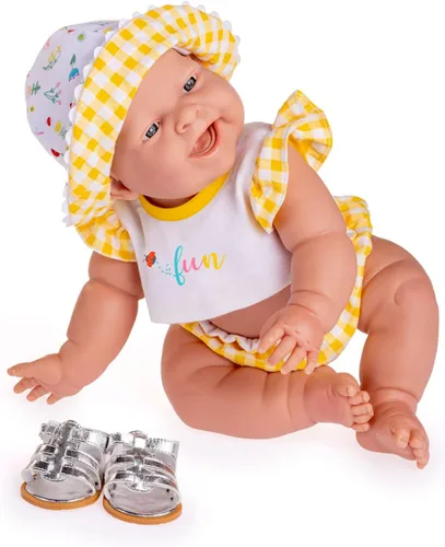 Vista 6 de JC Toys Lola Lemon Twist - Muñeca realista de 14 pulgadas con texto en inglés "Real Girl" All Vinyl Posable Play Doll – Cara feliz, vestida con 3