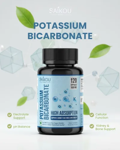 Vista 7 de Suplemento de potasio 1020 mg de bicarbonato de potasio de alta absorción, 120 cápsulas que apoya el equilibrio de electrolitos, la salud renal