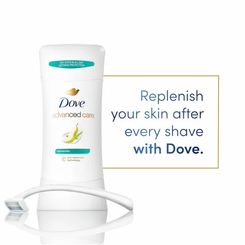 Vista 4 de Dove Advanced Care Antitranspirant Stick Rejuvenate Pear 4PK 2.6 oz Cuidado avanzado de 72 horas de protección contra el sudor y el olor.