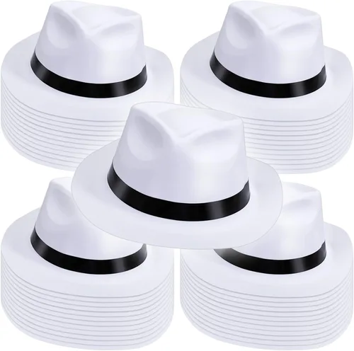 Vista 8 de Xtinmee 48 sombreros de fiesta de gángsters de plástico para caballeros, sombreros de disfraz para adultos de los años 20 para hombres