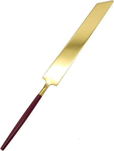 Vista 8 de Koyal Wholesale Juego de cuchillo y servidor para pastel de boda burdeos, cortador de pasteles y servidor con mango dorado para novia y novio, juego
