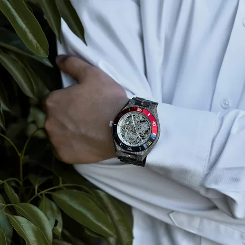 Vista 5 de 2win Reloj mecánico de madera para hombre, diseño de esqueleto, esfera transparente, acero inoxidable y madera de arce, logotipo personalizado, idea