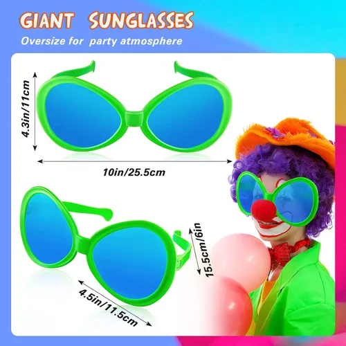 Vista 2 de 2 lentes de sol gigantes de payaso divertidos accesorios de sol de fiesta para adultos, plástico novedoso para festivales y vacaciones