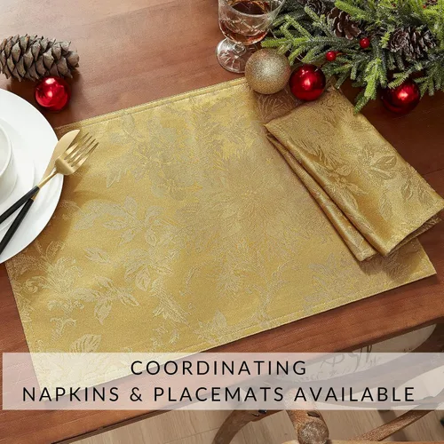 Vista 4 de Elrene Home Fashions Poinsettia Elegance - Camino de mesa de vacaciones jacquard, 13 x 70 pulgadas, dorado