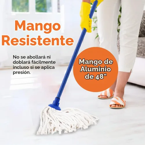 Vista 6 de Superio Trapeador de hilo de algodón para limpieza de pisos de madera dura para el hogar, cocina, baño, limpieza de oficina, azul resistente