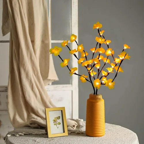 Vista 5 de Paquete de 2 luces LED amarillas de ramas Bossom de ciruela, funciona con pilas, ramas artificiales, lamei floral, pequeñas ramitas de 30 pulgadas