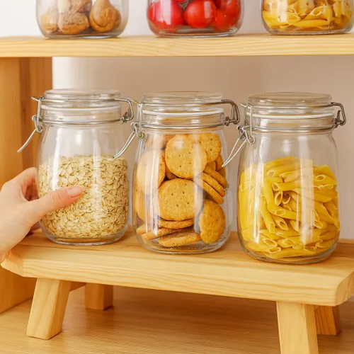 Vista 4 de Tarros de vidrio con tapa hermética de 34 onzas, paquete de 4 unidades, boca ancha 32OZ-4PCS Redondo