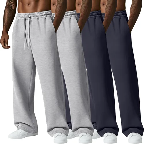 Vista 18 de August Alley Paquete de 4 pantalones deportivos para hombre, grandes y altos, delgados, atléticos, con parte inferior abierta, con cordón y bolsillos