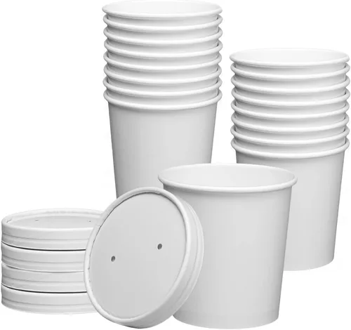 Vista 10 de GUSTO Recipientes de papel blanco de 8 onzas con tapas ventiladas [25 unidades] Tazones de sopa To Go, tazas de helado desechables, ideales