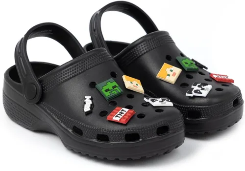 Vista 3 de Minecraft Zuecos clásicos para niños Deslizadores negros ventilados con correa de apoyo Juego Creeper TNT Weapons Charms Sliders