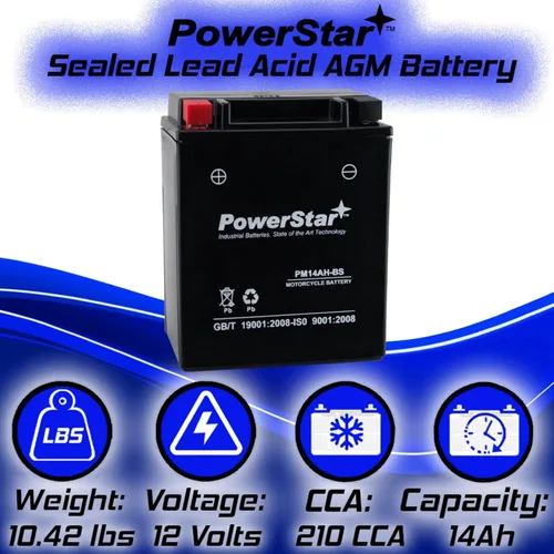 Vista 7 de PowerStar Batería ATV YTX14AH-BS compatible con Polaris Xpedition 425
