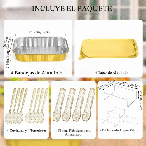 Vista 2 de Maxcheck 4 Juegos de Bandejas Calentadoras Desechables para Buffet, Juego de Chafing Dishes con Soportes de Alambre para Buffet, Kit de Soporte