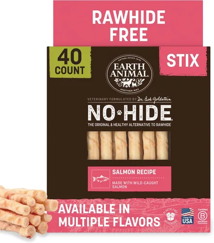Vista 16 de Earth Animal No Hide Stix - Palitos masticables sin cuero de larga duración para perros pequeños, sabor a carne de res - Paquete de valor de 20