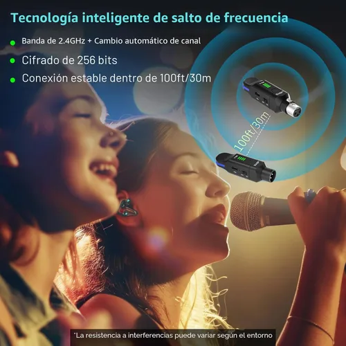 Vista 3 de JOYO Sistema de micrófono inalámbrico de 2.4 GHz, transmisor y receptor XLR de 4 canales, adaptador de micrófonos de condensador dinámico/alimentado