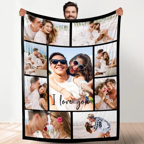 Vista 18 de Manta de fotos personalizada para bodas, parejas, fotos para familiares, amigos, regalos personalizados de Navidad y cumpleaños, fabricada
