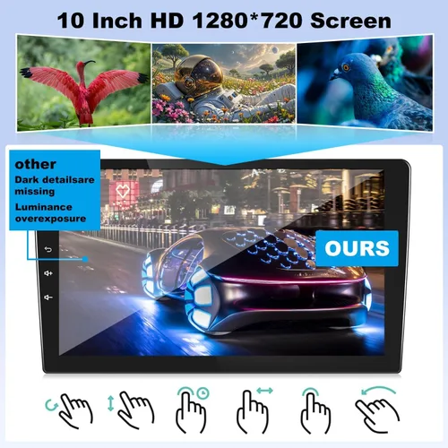 Vista 3 de Kunfine Universal 8-Core 4G+128G 10 pulgadas Android doble DIN coche estéreo inalámbrico CarPlay/Android Auto IPS 10 "pantalla táctil Tablet Auto
