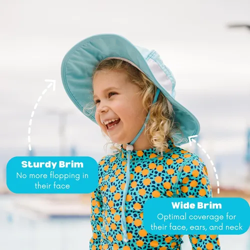 Vista 8 de SwimZip, sombrero unisex para niños, ala ancha, protección solar FPS 50, ajustable. Aguamarina
