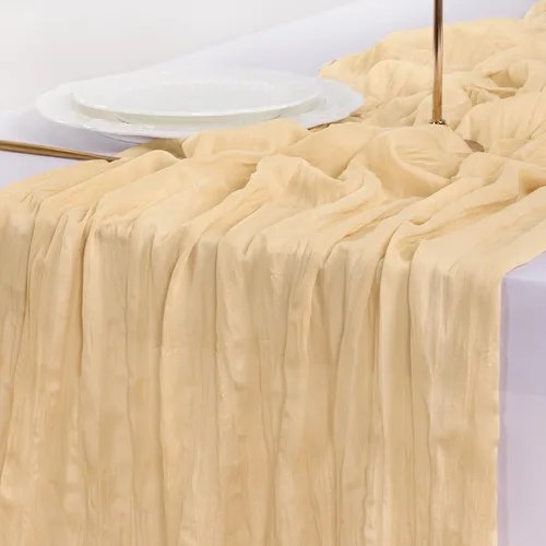 Vista 11 de Socomi Camino de mesa beige para primavera y Pascua, camino de mesa de 170 pulgadas, paño de queso de 14 pies, gasa bohemia rústica para decoración