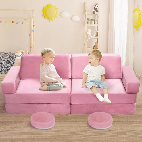 Vista 2 de Sofá de juegos para niños, sofá de 10 piezas para sala de juegos y dormitorio, modular para jugar, crear, dormir (rosa)
