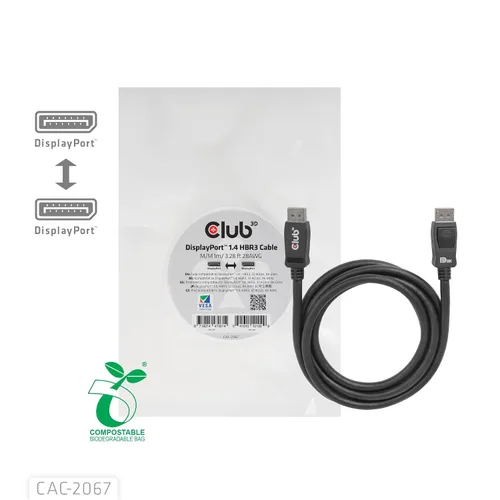 Vista 2 de Club3D CAC-2067 VESA Certificado DisplayPort a DisplayPort 1.4/Hbr3 M/M Cable DP 1.4 8K 60Hz 1m - 3,28ft