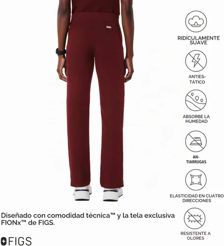 Vista 4 de FIGS Livingston - Pantalones médicos básicos para mujer, cintura de yoga, 2 bolsillos, ajuste clásico de pierna recta 2-Borgoña