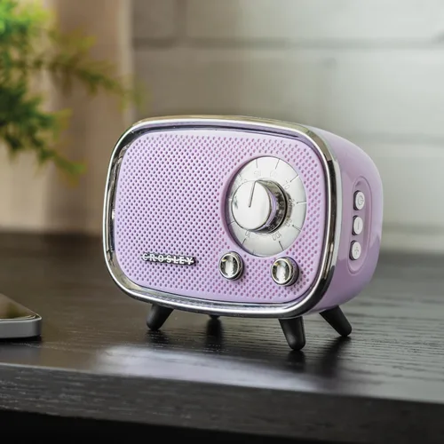 Vista 5 de Crosley CR3039A-LN Rondo Retro Altavoz Portátil Recargable Bluetooth, Lavanda