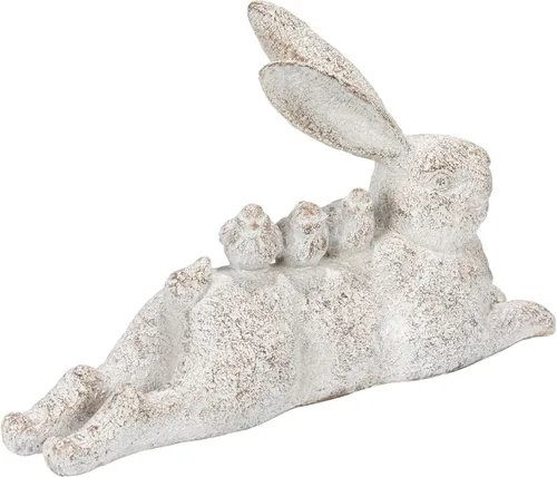 Vista 7 de Creative Co-Op Figura decorativa de conejo con pájaros, color blanco envejecido