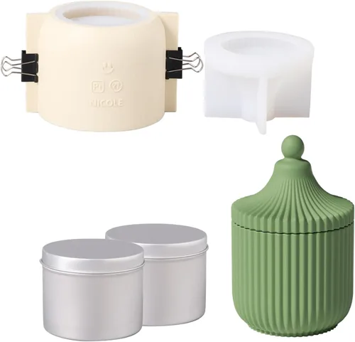 Vista 9 de Boowan Nicole Carousel - Moldes de silicona para tarro de vela de cemento de concreto con lata de vela de 6 onzas, almacenamiento de bricolaje