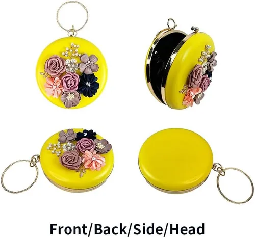 Vista 3 de Bolso de mano para mujer 3D rosa nude floral bolso de mano Hecho a mano con perla Boda nupcial diurna fiesta de noche
