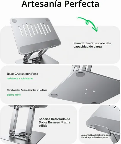 Vista 2 de MAGIC JOHN Soporte ajustable para laptop para escritorio, soporte elevador plegable giratorio de 360°, diseño ergonómico, soporte para computadora