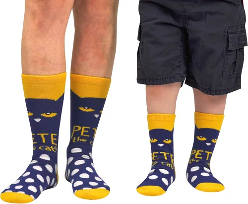 Vista 3 de Calcetines de Pete the Cat para adultos y jóvenes (2 pares) - Calcetines de cuello redondo - Se adapta a tallas de zapato 4-10 (mujeres) y 9-3