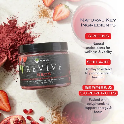Vista 5 de KaraMD Revive Reds - Delicioso suplemento potenciador de energía de polifenoles, apto para veganos, sin gluten y sin OMG, superalimento en polvo