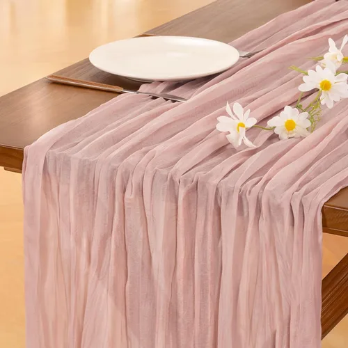 Vista 20 de Socomi - Camino de mesa de gasa, estilo bohemio y rústico, para primavera, Pascua, bodas, fiestas, baby showers y decoración, 120 pulgadas/10 pies