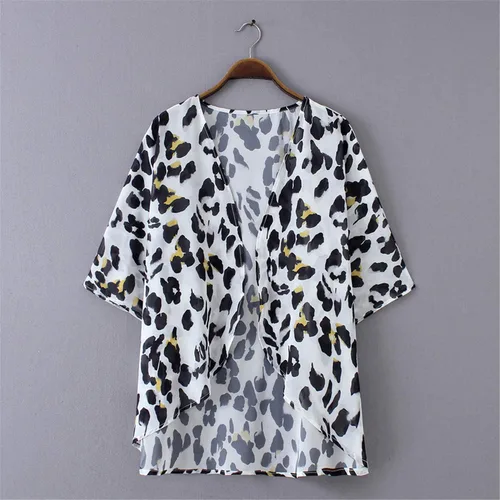 Vista 4 de Omoone - Cárdigan de gasa para mujer, rebeca ligera para mujer, ropa para la playa, estampado floral