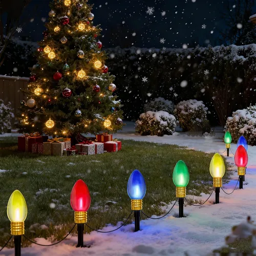 Vista 11 de 11.58m luces LED multicolor para camino de Navidad, 25 luces multicolor extensibles resistentes al clima para camino de Navidad con bombillas LED C9