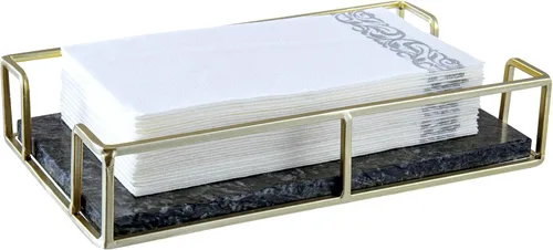 Vista 15 de MyGift Toallas de papel de triple pliegue, moderno soporte de toalla de mano de alambre de metal en acabado en tono latón, encimera de baño