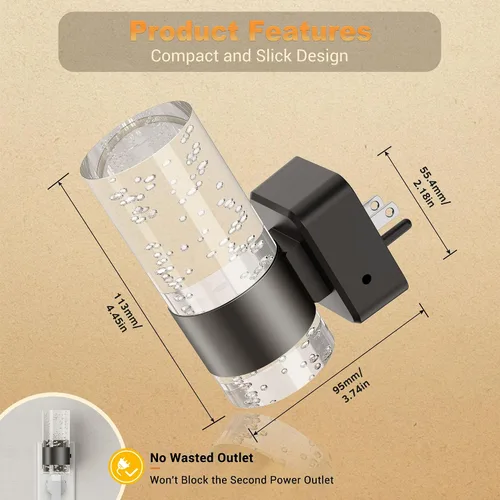 Vista 4 de JandCase Luz nocturna, luces nocturnas automáticas enchufables a la pared, luz nocturna LED regulable con brillo ajustable, luces nocturnas