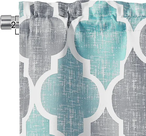 Vista 3 de Beauoop Cortinas marroquíes con cenefa para cocina, cafetería Geométrico Aqua Gris