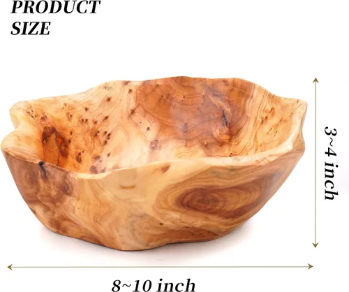 Vista 2 de Cuenco de madera para decoración, cuenco de fruta tallada de madera maciza de forma natural, cuenco de madera decorativo para centro de mesa