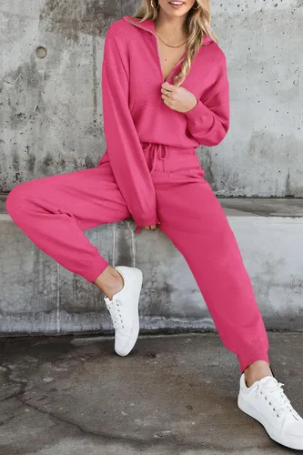 Vista 143 de PRETTYGARDEN Conjunto de suéter de 2 piezas para mujer, sudadera con cremallera, pantalones deportivos, ropa casual