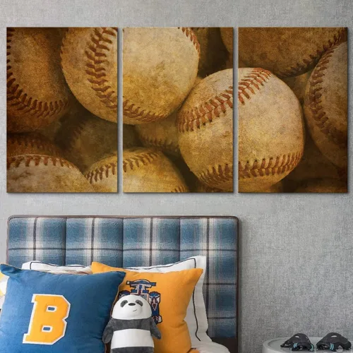 Vista 134 de wall26 Lienzo enmarcado para pared, juego de arte de primer plano, detalles de costuras de béisbol, atletas deportivos, fotografía, moderno