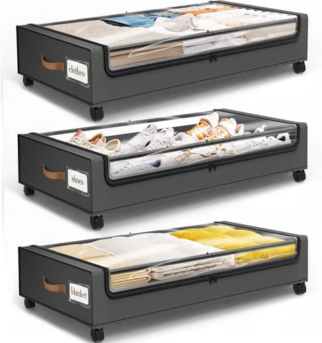 Vista 17 de SpaceHacks Almacenamiento Debajo de la Cama con Ruedas 1 Paquete Almacenamiento Debajo de la Cama con Ventana Transparente y Etiqueta Cajones Debajo