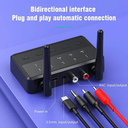 Vista 3 de Receptor transmisor de auriculares Bluetooth estéreo Bluetooth 5.4 con Bluetooth de baja latencia, receptor HD de baja latencia para estéreo