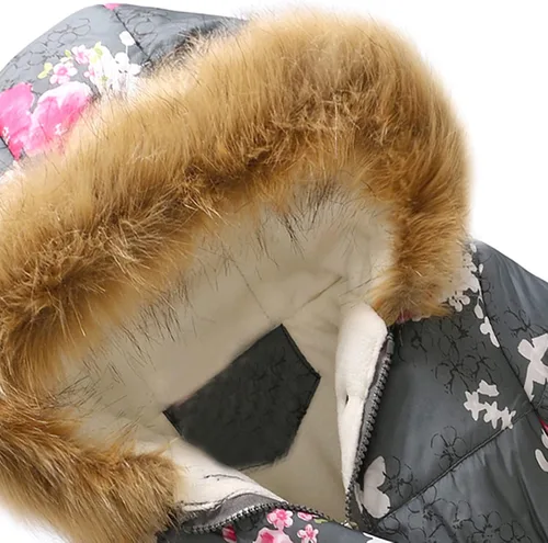 Vista 2 de Chaqueta de plumón con capucha para niñas, abrigo largo de algodón con capucha de piel, traje de nieve resistente al viento 2-11T A002, Gris, 4-5T