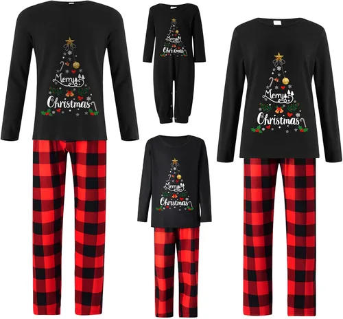 Vista 2 de WakeUple Pijamas de Navidad a juego para la familia, conjuntos de pijamas de Navidad clásicos rojos para mujeres, hombres, niños, perros y bebés