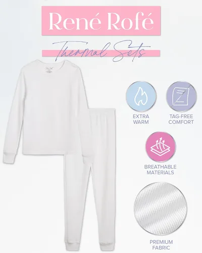 Vista 38 de Rene Rofe Girls' Thermal Underwear Set - 2 Piece Waffle Knit Top and Long Johns (2T-16)