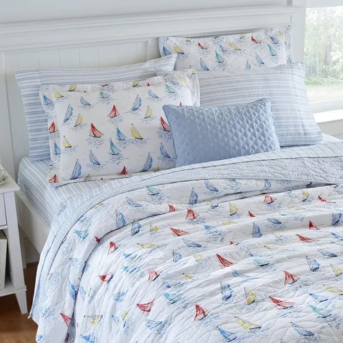 Vista 10 de Laura Ashley Home - Colección Ahoy - Juego de edredón - 100% algodón, reversible, ligero y transpirable, prelavado para mayor suavidad, King