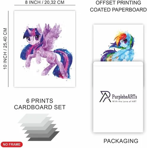 Vista 2 de PurpleheARTs Arte de pared de My Little Pony, póster de My Little Pony, decoración de habitación de poni para niños, juego de 6, sin marco, 8 x 10