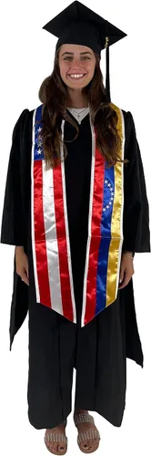 Vista 2 de Cappe Diem Estola de banda de graduación de dos banderas (Estados Unidos + Internacional)