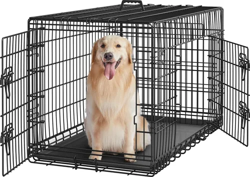 Vista 10 de Yaheetech Caja de perro de 24 pulgadas con puerta doble y divisor para cachorro, caja metálica plegable con bandeja removible, jaula de alambre